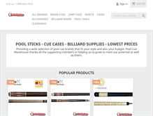 Tablet Screenshot of poolcuewarehouse.com